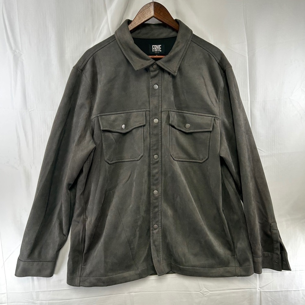 Frye Shirt Jacket Mens XL Gray Faux Suede Snap Front Western Yoke Shacket